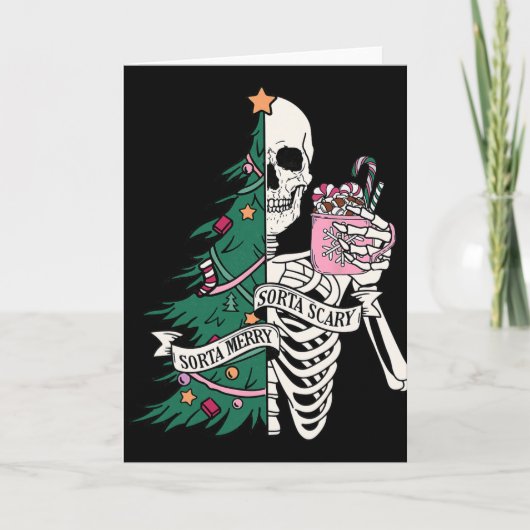 Funny Christmas Sorta Merry Sorta Scary Skeleton X Kaart (Voorkant)