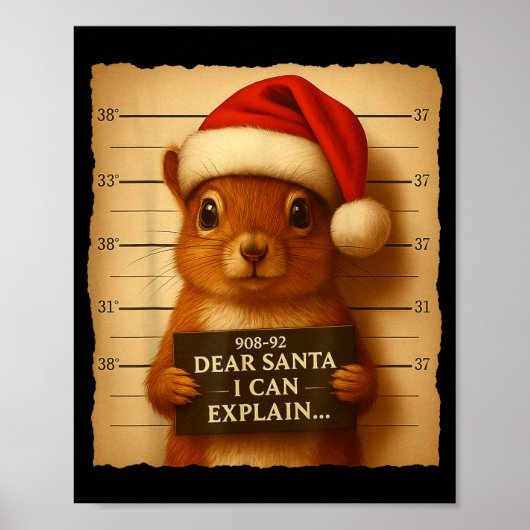 Funny Christmas Squirrel - Cute Squirrel Santa Hat Poster (Voorkant)