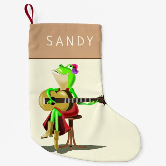Funny Christmas Stocking gitarist Frog Jouw naam Kleine Kerstsok (Voorkant)