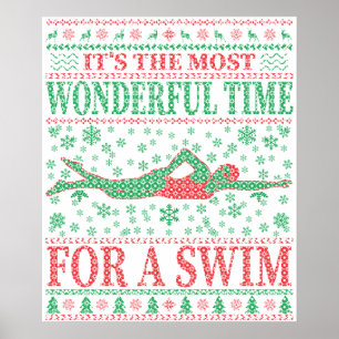FUNNY CHRISTMAS SWIMMING QUOTES UGLY SWEATER POSTER