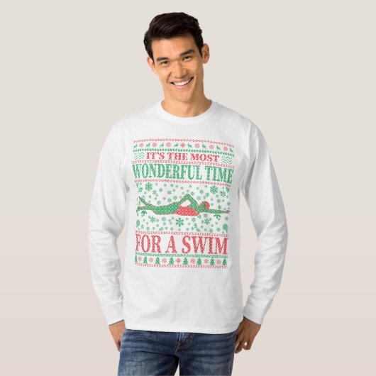FUNNY CHRISTMAS SWIMMING QUOTES UGLY SWEATER T-SHIRT (Voorkant volledig)