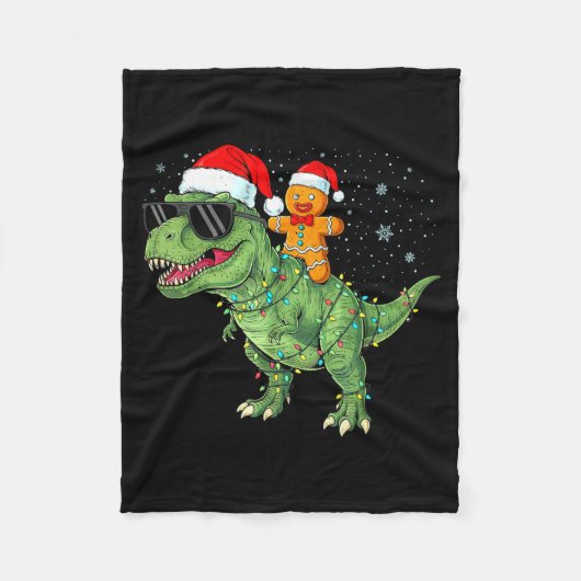 Funny Christmas T Rex Dinosaur Gingerbread Lights Fleece Deken (Voorkant)