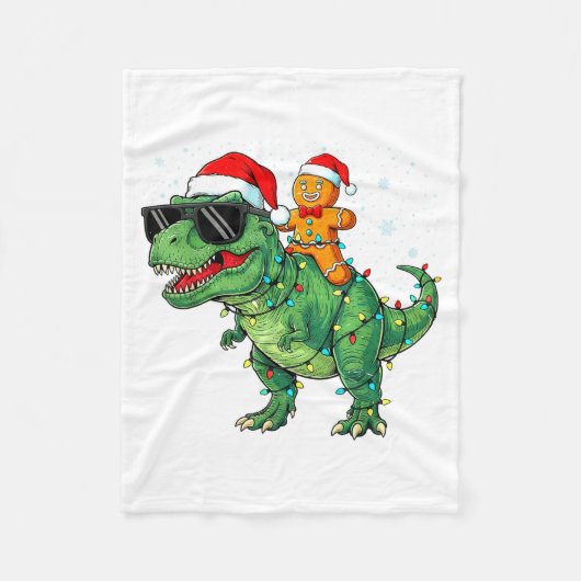 Funny Christmas T Rex Dinosaur Gingerbread Lights  Fleece Deken (Voorkant)