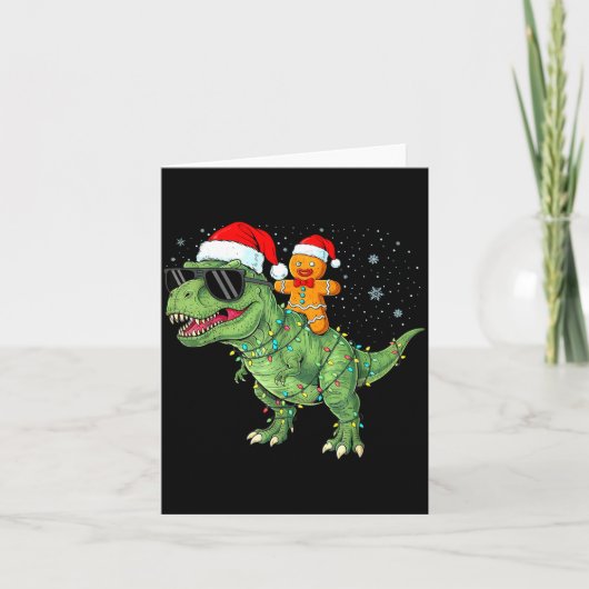 Funny Christmas T Rex Dinosaur Gingerbread Lights  Kaart (Voorkant)