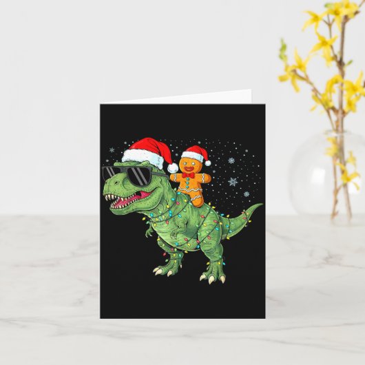Funny Christmas T Rex Dinosaur Gingerbread Lights Kaart (Gele Bloem)