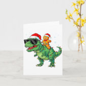 Funny Christmas T Rex Dinosaur Gingerbread Lights Kaart (Gele Bloem)