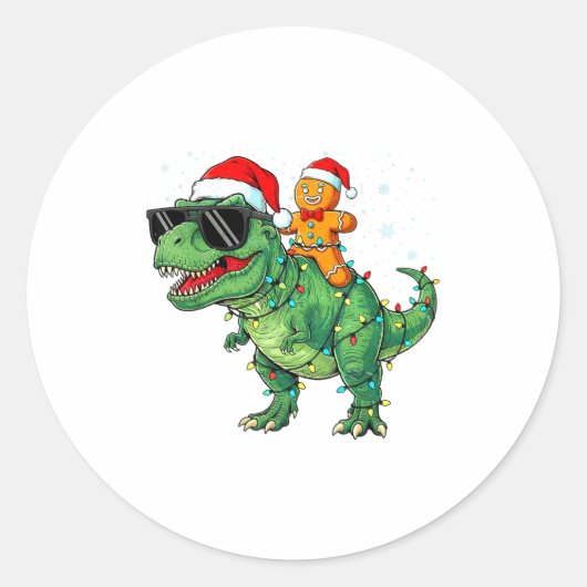 Funny Christmas T Rex Dinosaur Gingerbread Lights Ronde Sticker (Voorkant)