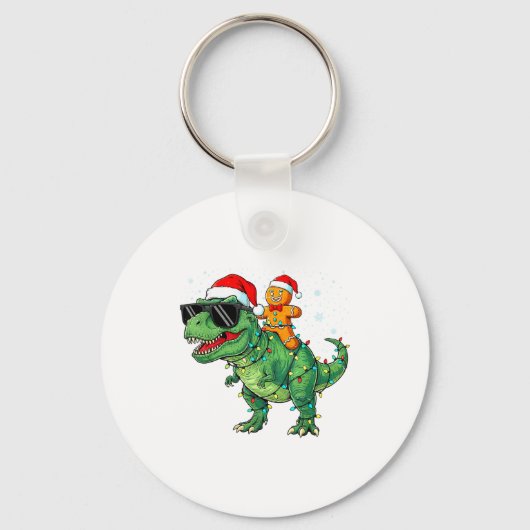 Funny Christmas T Rex Dinosaur Gingerbread Lights  Sleutelhanger (Voorkant)