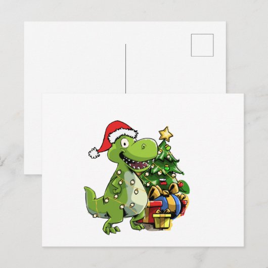 Funny Christmas T Rex, Xmas Dinosaur Briefkaart (Voorkant / Achterkant)