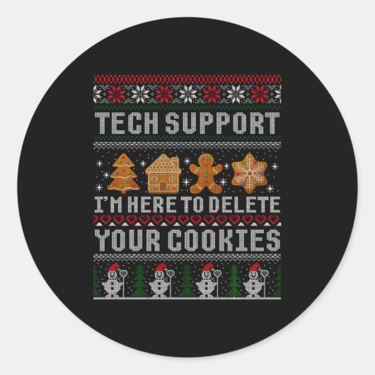 Funny Christmas Tech Suprt Computer Ronde Sticker (Voorkant)