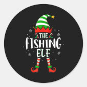 Funny Christmas The Fishing Elf Family Matching Xm Ronde Sticker (Voorkant)