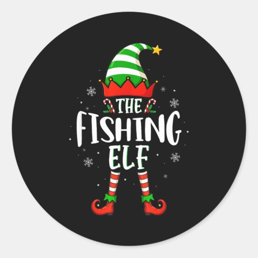 Funny Christmas The Fishing Elf Family Matching Xm Ronde Sticker (Voorkant)