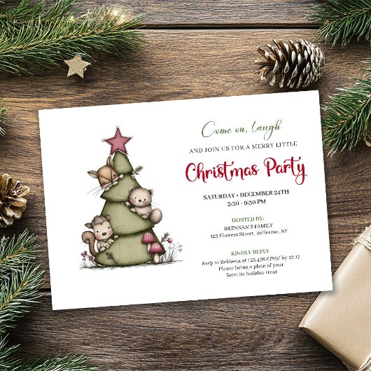 Funny Christmas Tree Cartoon Festive Party Card Kaart