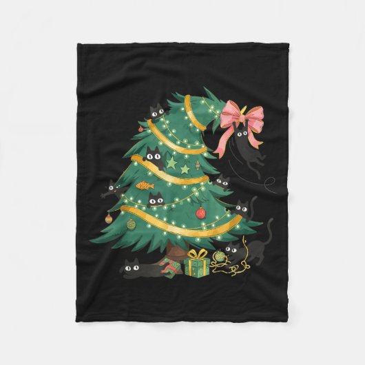 Funny Christmas Tree Cute Black Cat Matching Famil Fleece Deken (Voorkant)