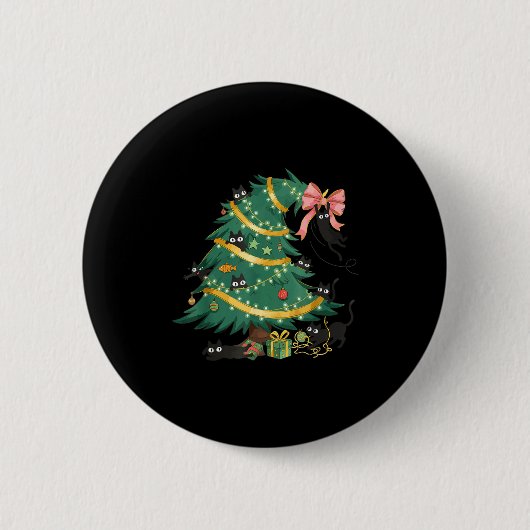 Funny Christmas Tree Cute Black Cat Matching Famil Ronde Button 5,7 Cm (Voorkant)