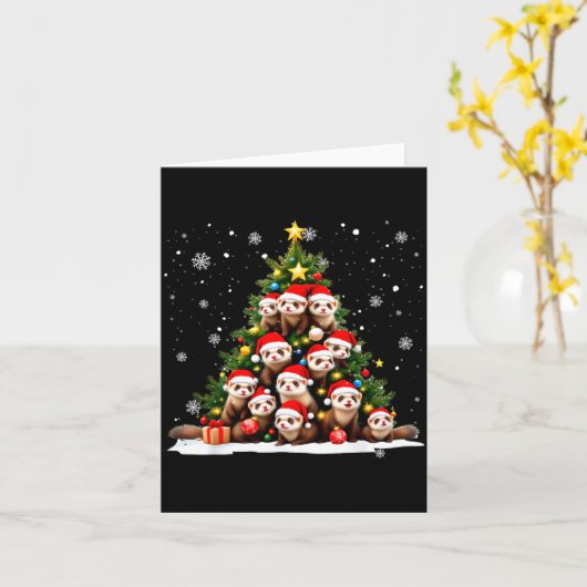 Funny Christmas Tree Ferrets Family Xmas Pajamas  Kaart (Gele Bloem)