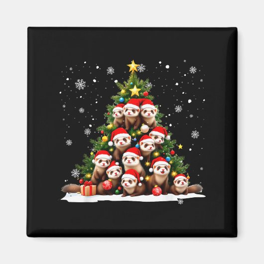 Funny Christmas Tree Ferrets Family Xmas Pajamas Magneet (Voorkant)