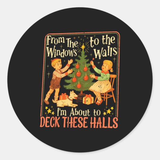 Funny Christmas Tree Kids Xmas From The Windows To Ronde Sticker (Voorkant)