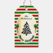 Funny Christmas Tree met Koe Vlekken Rood en Groen Cadeaulabel (Voorkant)