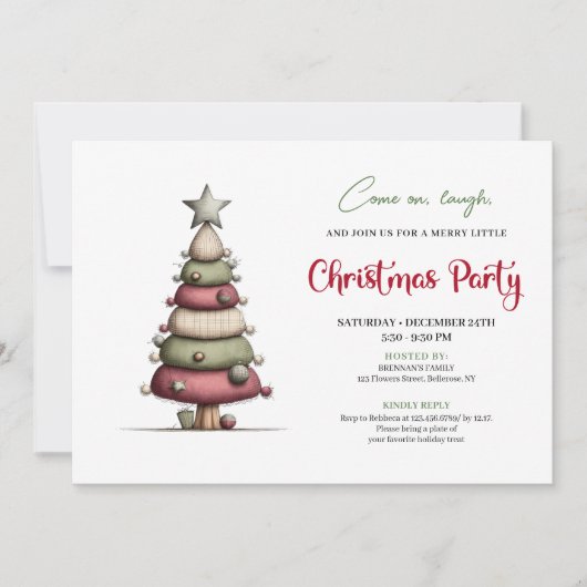 Funny Christmas tree modern watercolor invitation Kaart (Voorkant)