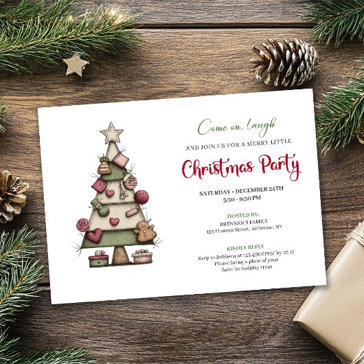 Funny Christmas tree watercolor holiday invitation Kaart