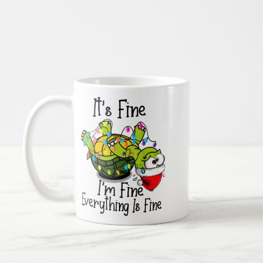 Funny Christmas Turtle It's Fine I'm Fine Everythi Koffiemok (Links)