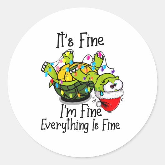 Funny Christmas Turtle It's Fine I'm Fine Everythi Ronde Sticker (Voorkant)