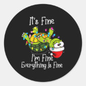 Funny Christmas Turtle It's Fine I'm Fine Everythi Ronde Sticker (Voorkant)