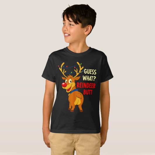 Funny Christmas Ugly Sweater Guess What_ Reindeer  T-shirt (Voorkant volledig)