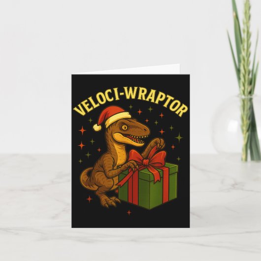 Funny Christmas Velociraptor Pun Veloci-wraptor  Kaart (Voorkant)