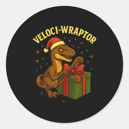 Funny Christmas Velociraptor Pun Veloci-wraptor  Ronde Sticker (Voorkant)