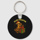 Funny Christmas Velociraptor Pun Veloci-wraptor  Sleutelhanger (Voorkant)