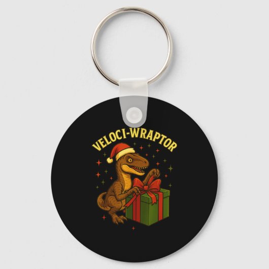 Funny Christmas Velociraptor Pun Veloci-wraptor Sleutelhanger (Voorkant)