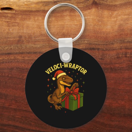 Funny Christmas Velociraptor Pun Veloci-wraptor  Sleutelhanger (Voorkant)