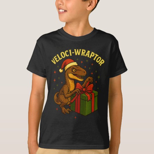 Funny Christmas Velociraptor Pun Veloci-wraptor  T-shirt (Voorkant)