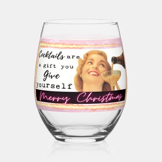 Funny Christmas Wine Glass Retro Best Friend Gift Wijnglas Zonder Voet (Voorkant)