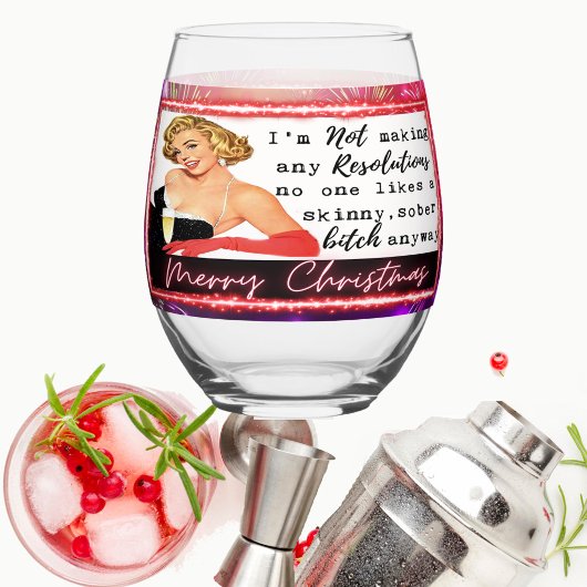 Funny Christmas Wine Glass Retro Best Friend NYE Wijnglas Zonder Voet