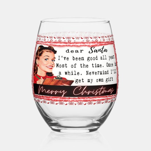 Funny Christmas Wine Glass Retro Best Friend Santa Wijnglas Zonder Voet (Achterkant)