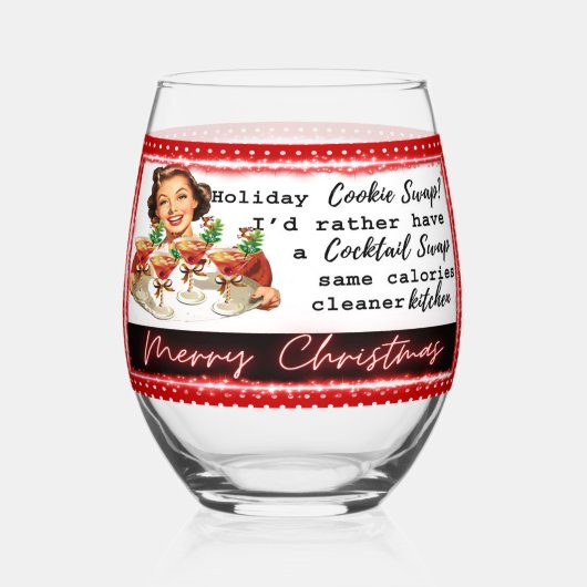 Funny Christmas Wine Glass Retro Best Friend Swap Wijnglas Zonder Voet (Voorkant)
