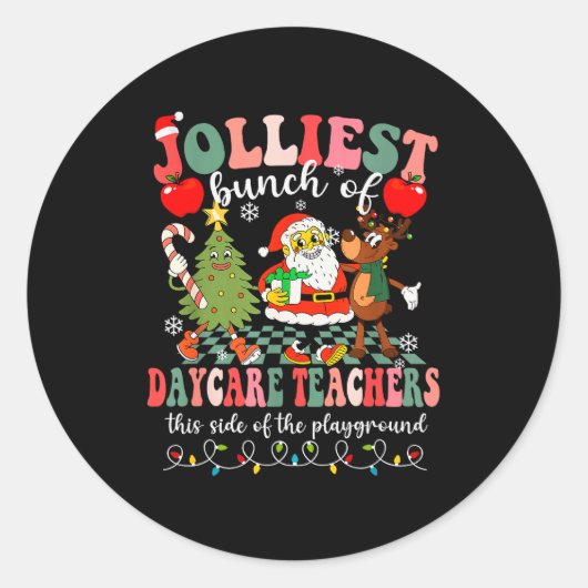 Funny Christmas Xmas Jolliest Bunch Of Daycare Tea Ronde Sticker (Voorkant)