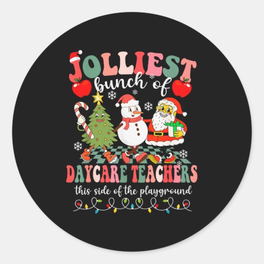 Funny Christmas Xmas Jolliest Bunch Of Daycare Tea Ronde Sticker (Voorkant)