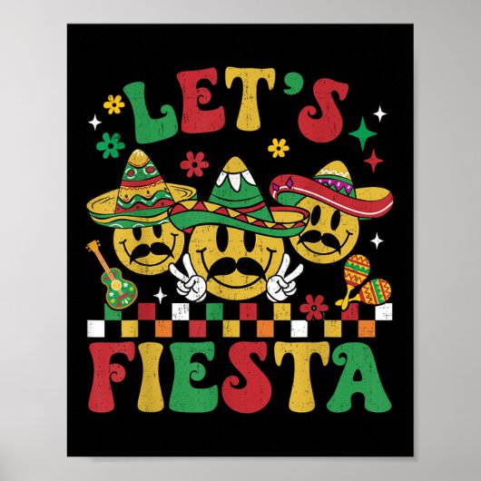 Funny Cinco De Mayo Groovy Lets Fiesta Smile Manne Poster (Voorkant)