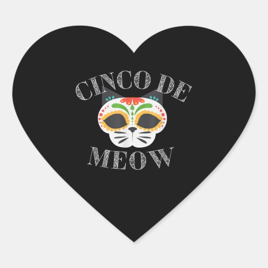 Funny Cinco De Meow Sugar Skull Cat Lover Hart Sticker (Voorkant)