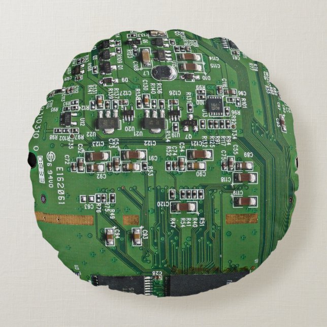 Funny circuit board rond kussen (Voorkant)