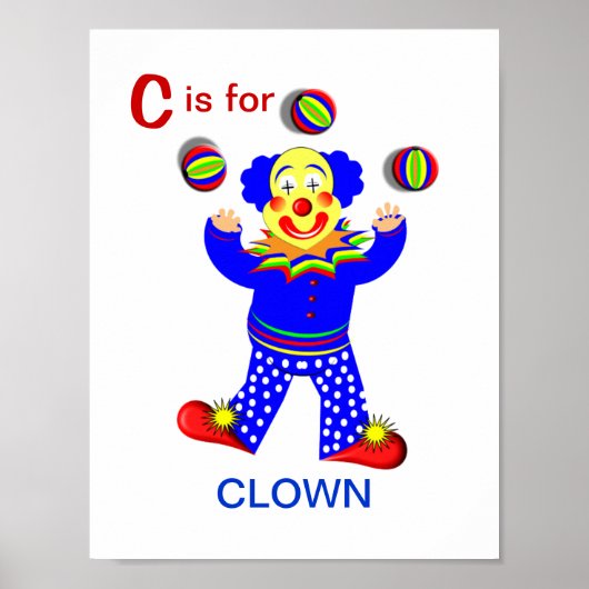 Funny Circus Clown Kinder Alphabet Letter C Afbeel Poster (Voorkant)