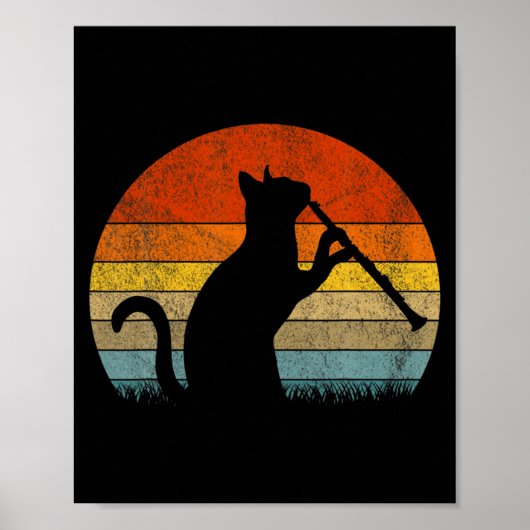 Funny Clarinet Cat Clarinet Player Musician Retro  Poster (Voorkant)