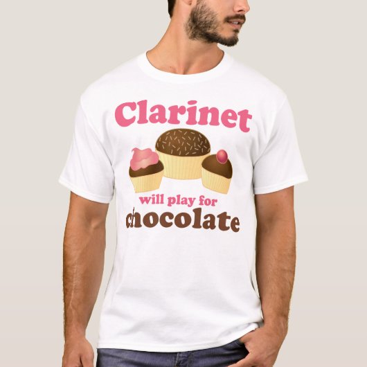 Funny Clarinet zal werken aan chocolade T-shirt (Voorkant)