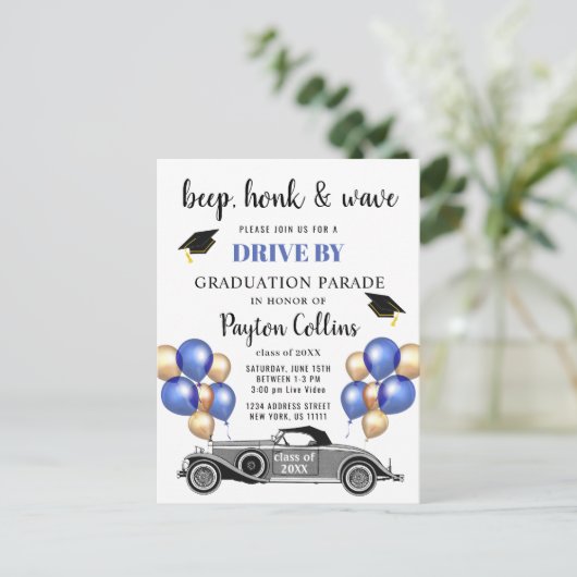 Funny Class of 2023 DRIVE BY Graduation Party Briefkaart (Staand voorkant)