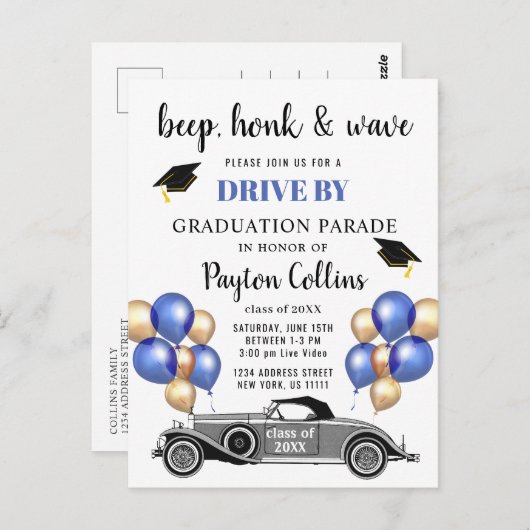 Funny Class of 2023 DRIVE BY Graduation Party Briefkaart (Voorkant / Achterkant)