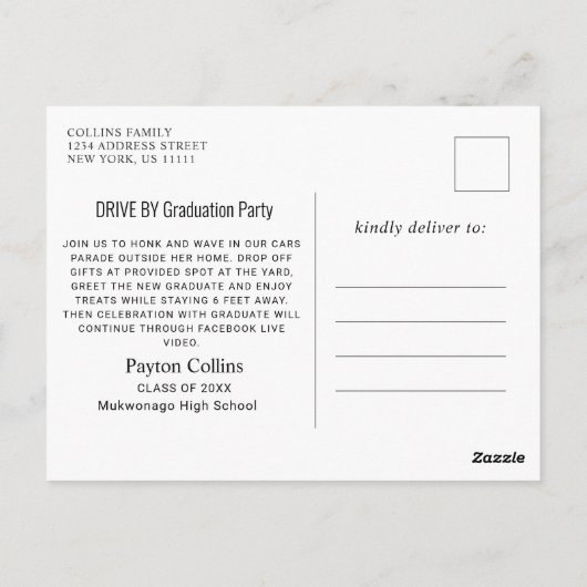 Funny Class of 2023 DRIVE BY Graduation Party Briefkaart (Achterkant)